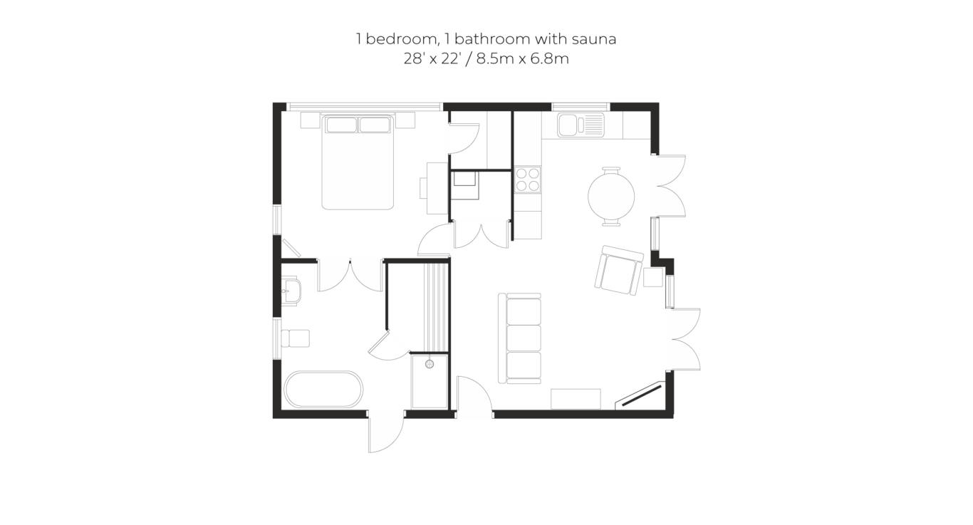 Glade 1 bed 1 bath with sauna floorplan