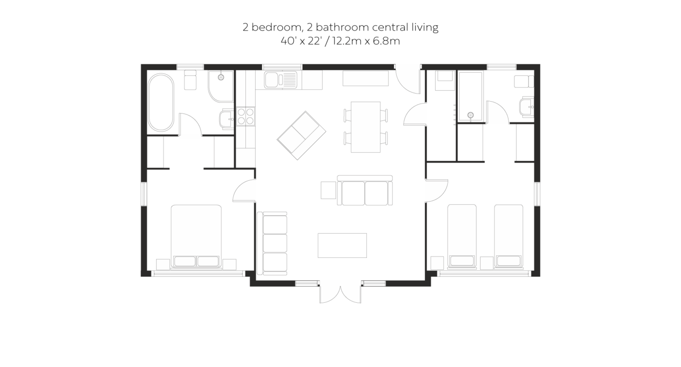 Glade 2 bed 2 bath central living floorplan