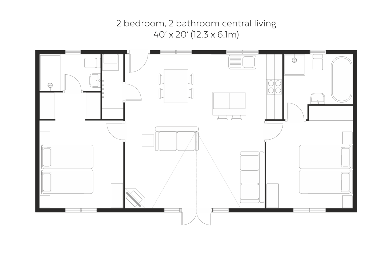 New England 2 bed 2 bath central living floorplan