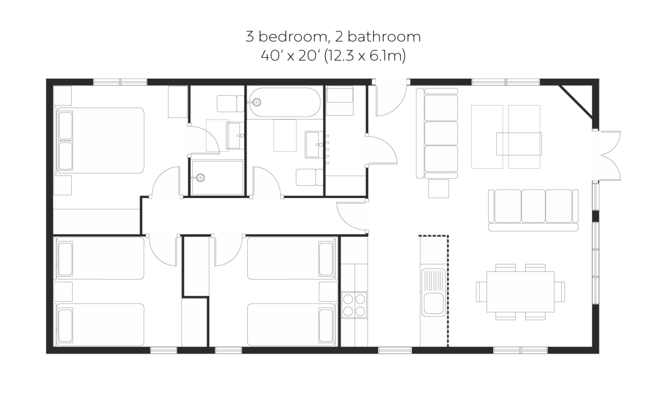 Skyline 3 bed 2 bath small floorplan