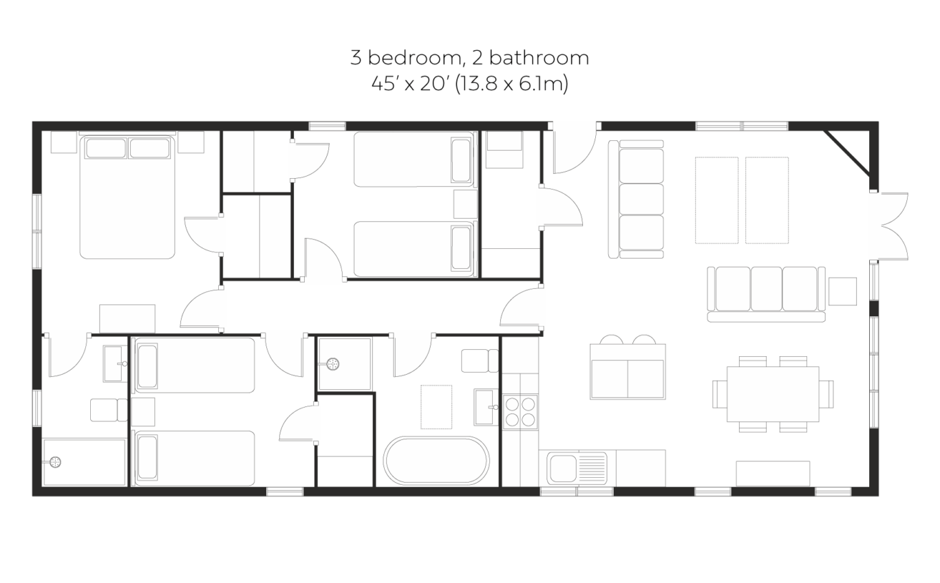 Skyline View 3 bedroom 2 bathroom floorplan