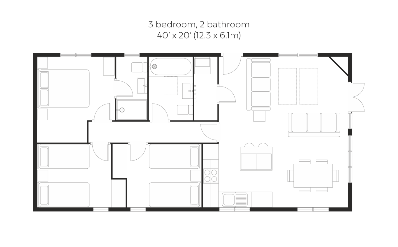 Skyline View 3 bedroom 2 bathroom small floorplan