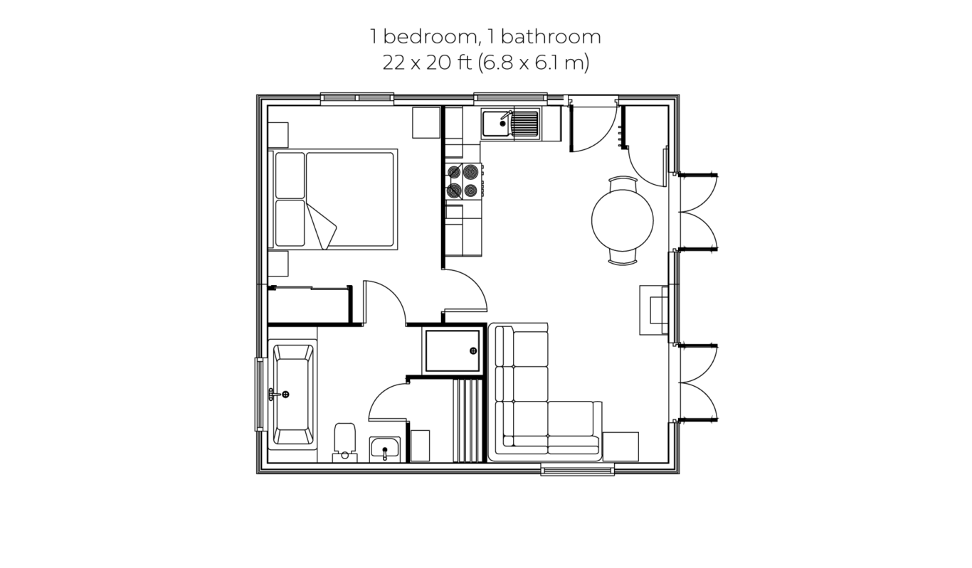 Woodsman 1 bedroom 1 bathroom floorplan