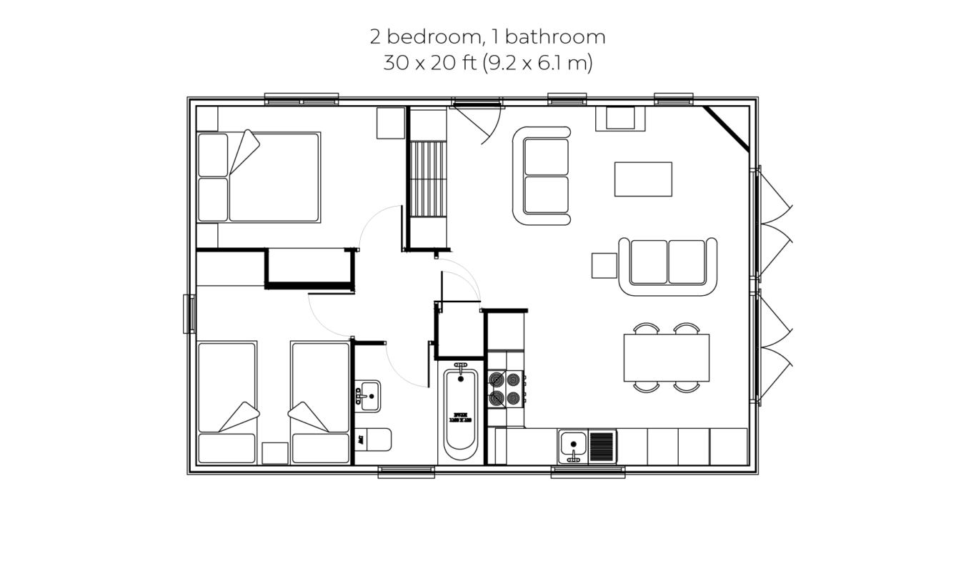 Woodsman 2 bedroom 1 bathroom floorplan