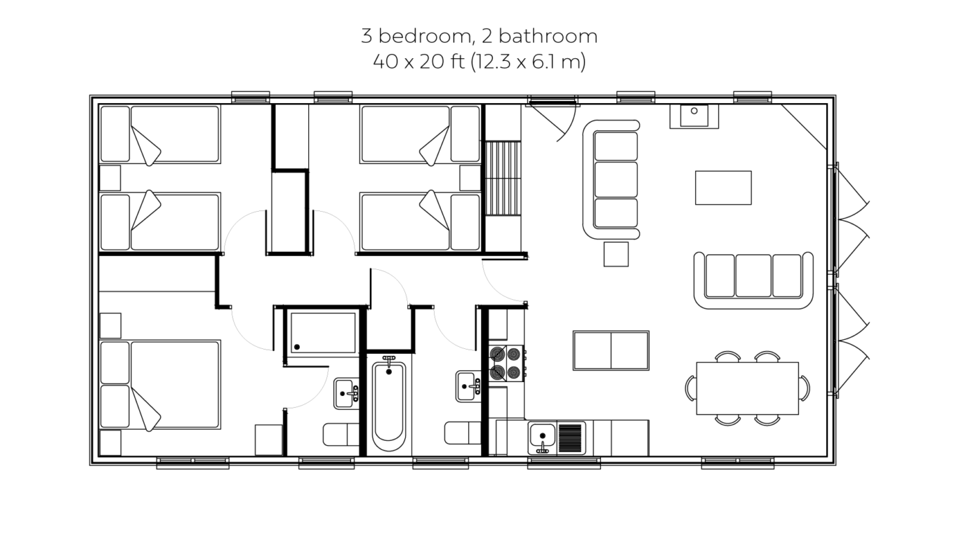 Woodsman 3 bedroom 2 bathroom floorplan