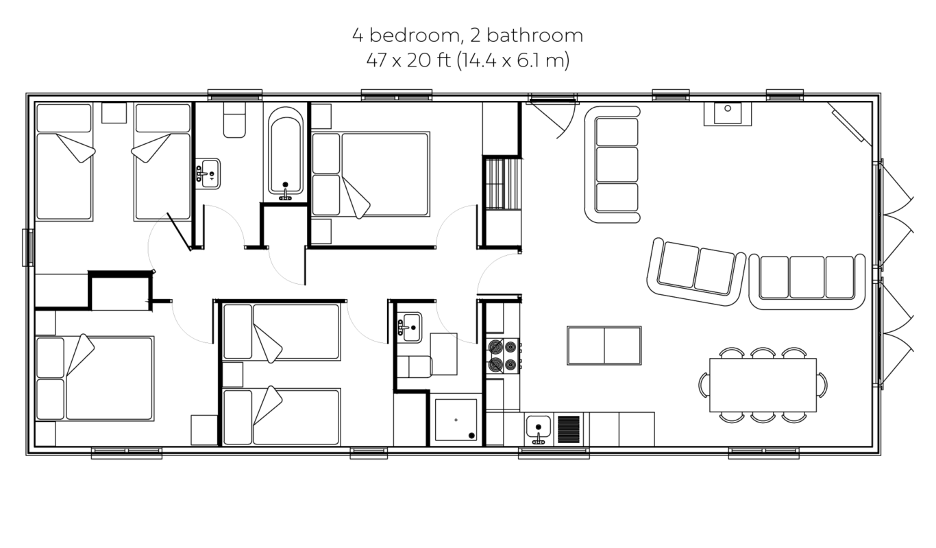 Woodsman 3 bedroom 2 bathroom floorplan