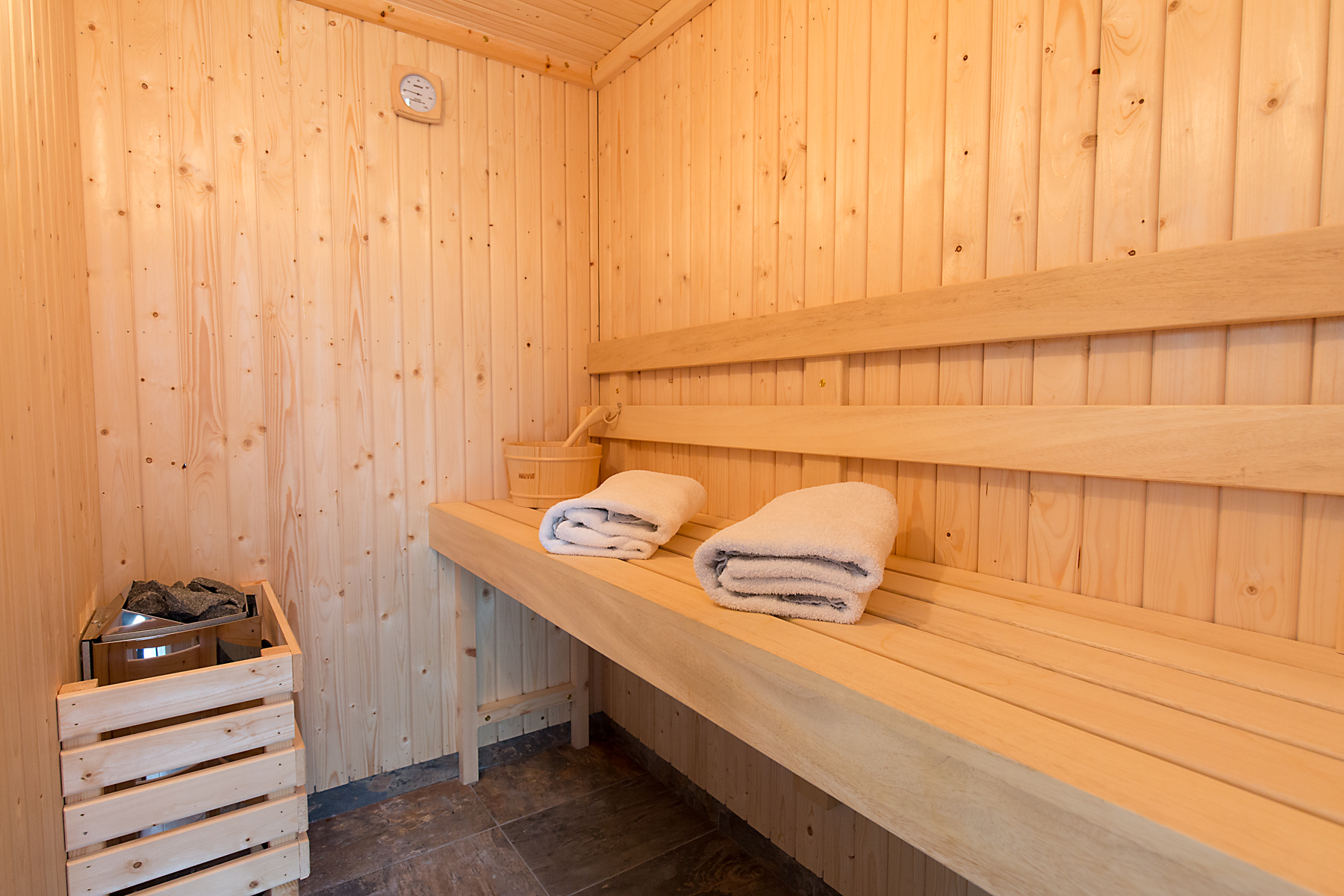A sauna within a Pinelog lodge